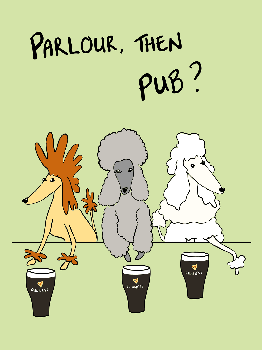 Digital drawing: Three Poodles at the Bar